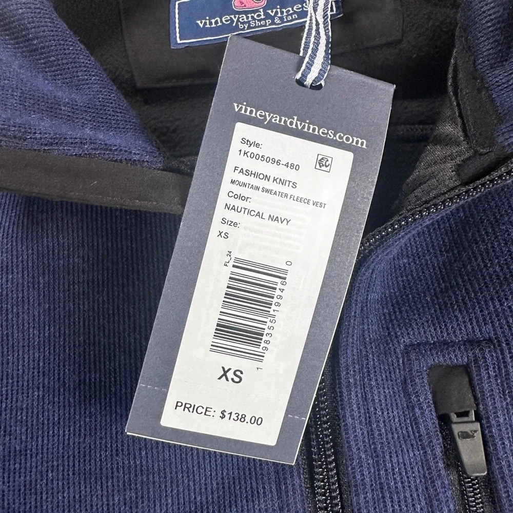 Vineyard Vines Mens Mountain Sweater Fleece Vest Nautical Navy‎ Full Zip Blue XS